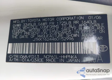 2006 Scion Xa z USA, uszkodzony, nr VIN JTKKT624460152996